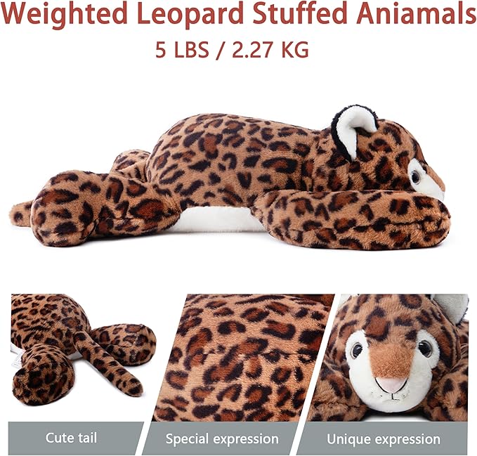 Niuniu Daddy 24" | 5 Pound Leopard Weighted Stuffed Animals for Kids Adults, Soft Leopard Weighted Beads for Plush Toys for Sleeping, Body Pillow for Present Birthday Christmas Holiday