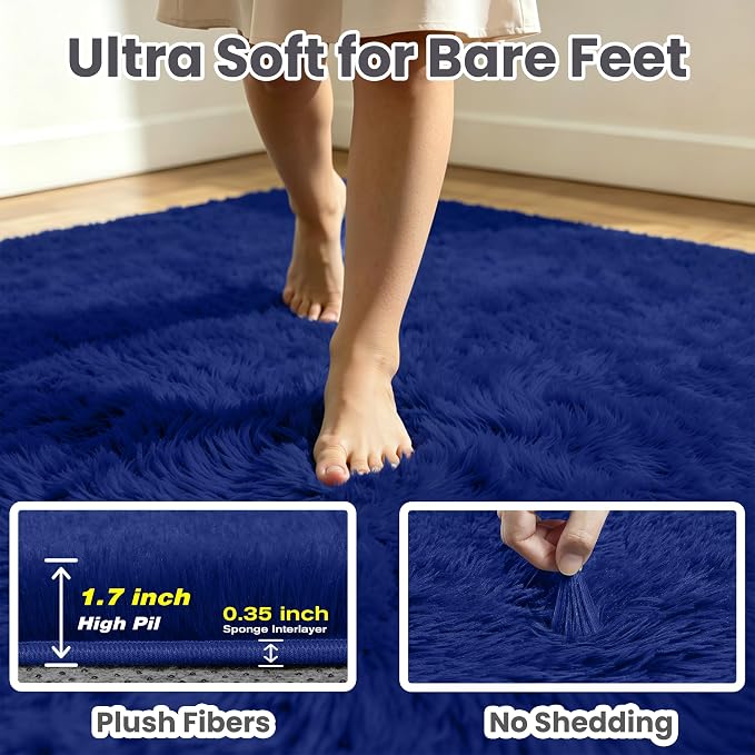6x9 Area Rug for Living Room, Ultra Soft Fluffy Blue Rugs for Bedroom, Non Slip Large Shag Carpet, Fuzzy Plush Nursery Rug, Thick Washable Indoor Floor Carpets for Kids Office Dorm Home Decor