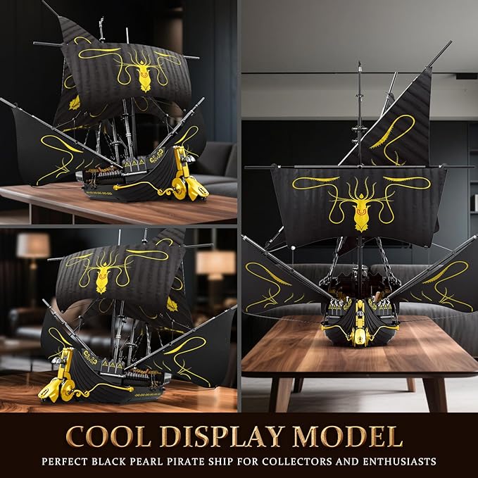 Reobrix Pirate Ship Building Blocks Kits, MOC Black Pearl Ship Model 66022, Sail Boat Construction Toys, Collectible Display Home Office Decor, Gift for Adults Girls Boys 14+