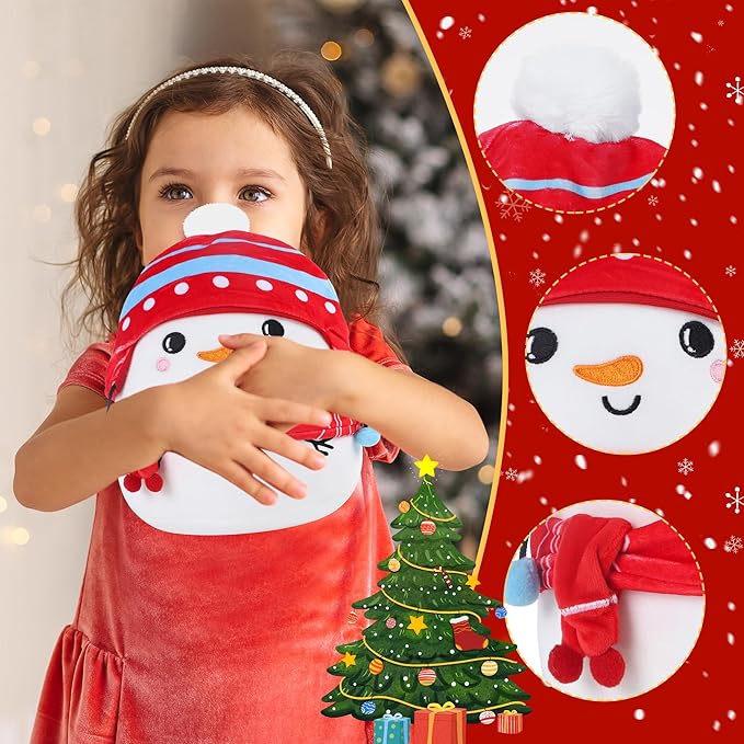 Christmas Snowman Plush Toy: 10-Inch Cute Winter Snowman Stuffed Animal with Red Christmas Hat and Scarf, Soft and Cuddly Plush Pillows Holiday Birthday Decoration Gifts for Kids Girls Boys