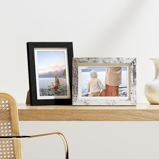Vittanly 5x7 Picture Frames Set of 9, Black&Brown&Distressed White | Display Pictures 4x6 with Mat or 5x7 without Mat, Small Photo Frames, Engineered Wood with Shatter Resistant Plexiglass