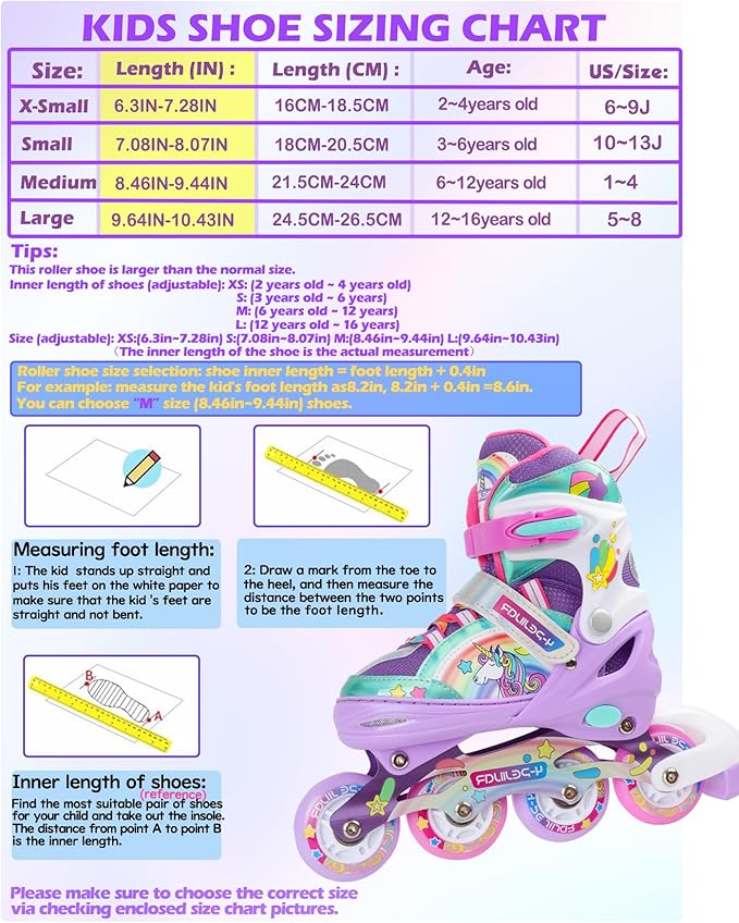 Unicorn Rainbow Inline Skates for Girls Teens Womans,4-Pejiijar Roller Skates for Girls Ages 6-8-12 w/Luminous Wheels,Kids Adjustable Roller Shoes for Birthday Xmas Gifts