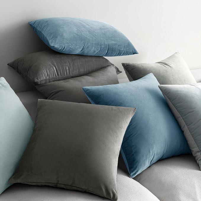 MIULEE Velvet Throw Pillow Covers 20x20 Inch Pack of 2 Blue Gray | Soft Solid Decorative Pillow Covers, Modern Luxury Home Decor, for Couch Chair Sofa Bedroom Livingroom