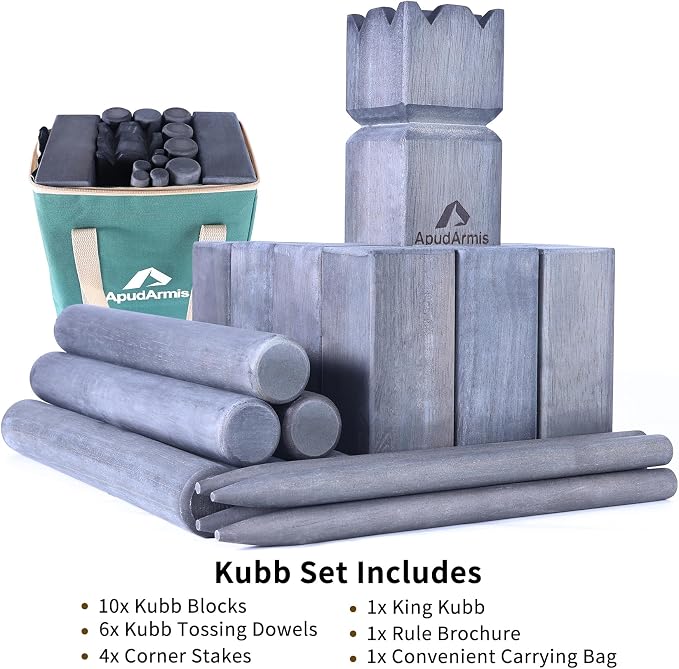 ApudArmis Kubb Yard Game Set, Viking Chess Outdoor Clash Toss Yard Game with Carrying Case - Rubber Wooden Backyard Lawn Games Set for Teenagers Adults Family
