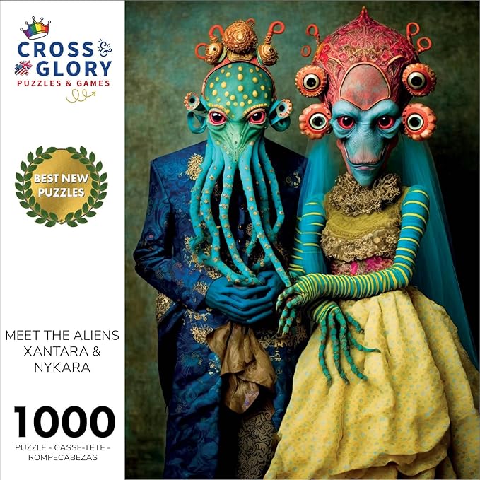 Cross & Glory - Meet The Aliens: Xantara and Nykara - 1000 Piece Jigsaw Puzzle | Unique Alien Couple Artwork | Satin Finish