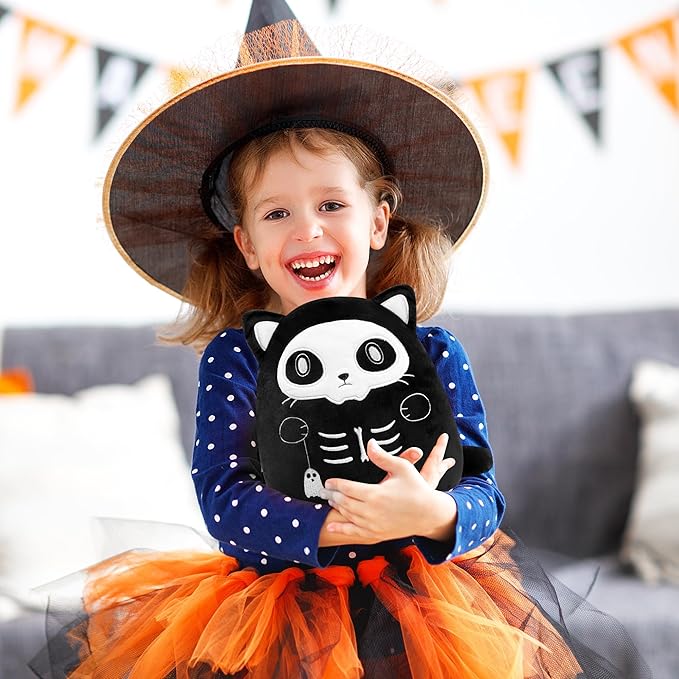 Halloween Stuffed Animal Plush Toy - 8 Inch Ghost Skull Black Cat Plush Pillow Soft, Cute Spooky Stuff Animals Plushies Gift for Kids Girls Boys, Nightmare Before Christmas Plush Party Decorations