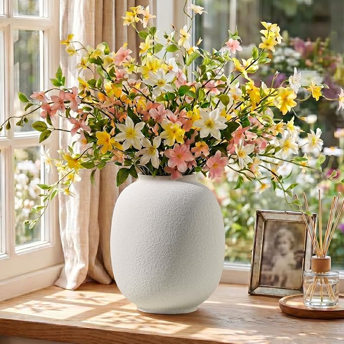 Large White Ceramic Vase, 9.9in Round Tall Flowers Vase for Centerpieces | Waterproof White Pottery Vase for Home Decor, Farmhouse Living Decor