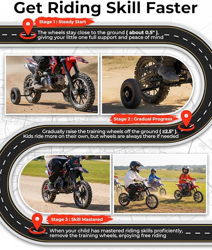 Dirt Bike Training Wheels 4PR Compatible with Razor MX500 MX125 MX400 MX350 MX650 SX500 & PW50 CRF50 XR50 TTR50 PW80, CT100U CC100X CT200U, Adjustable Height, 10 Years Warranty