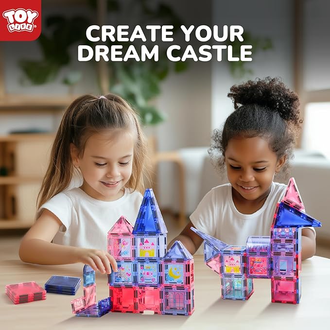 TOY Life Magnetic Tiles 68pcs Princess Castle Magnet Tiles with Windows Art, Building Toys Girls Magnet Tile for Toddlers 3+, Magnetic Tile Art for Kids Ages 4-8, Craft Toys Gifts for Kid