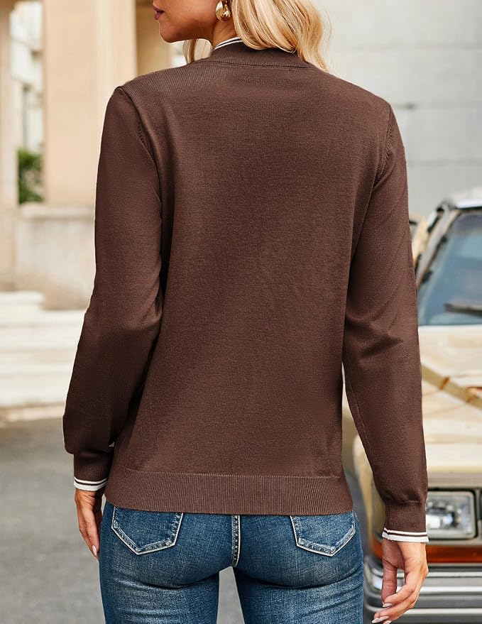 JACK SMITH Quarter Zip Pullover Sweaters for Womens, Rib Polo Sweater Tops | V Neck,Knit,Long Sleeve,Argyle,Open Pattern,Callar,Lightweight,Fashion,Golf Work Business Daily Wear Versatile Pullover Shirt