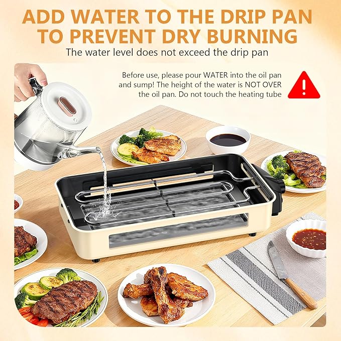 Electric Indoor Grill 1500W -2 in 1 Smokeless Indoor Grill for Kitchen with Non-stick Removable Grill & Griddle Plate,Temperature Control Korean BBQ Grill with 3 Cheese Pans Dishwasher Safe