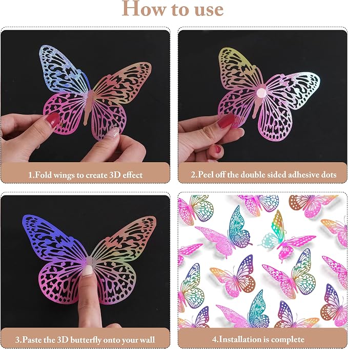 SAOROPEB 3D Butterfly Wall Decor 48 Pcs Laser Purple Butterfly Decorations | 4 Styles 3 Sizes, Birthday Decorations Butterfly Party Decorations Cake Decorations, Removable Stickers