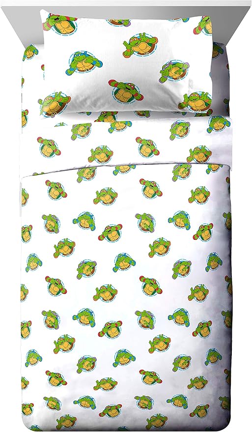 Jay Franco Nickelodeon Teenage Mutant Ninja Turtles Green Bricks 7 Piece Bed Set-Includes Reversible Comforter & Sheet Set Bedding-Super Soft Fade Resistant Microfiber Official Nickelodeon Product