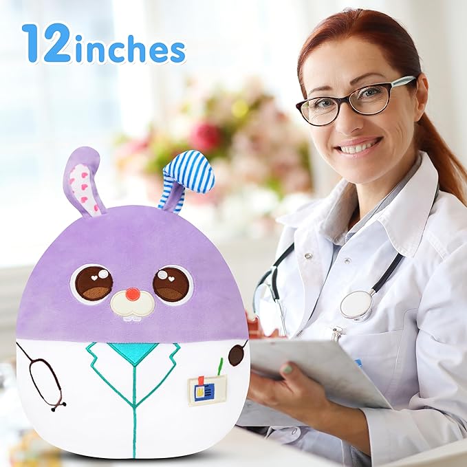 Easfan 12'' Doctor Rabbit Plush Pillow Soft Plush Toy Cute Stuffed Animal Home Room Decoration Gifts for Kids Toddlers