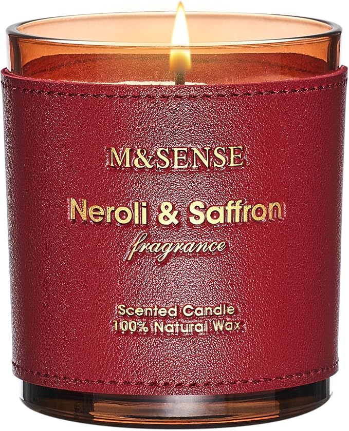 M&SENSE Neroli Saffron Vegan Soy Candle | Non Toxic, 10oz, 42-Hour Long Burning, Winter Aromatherapy, Stress Relief
