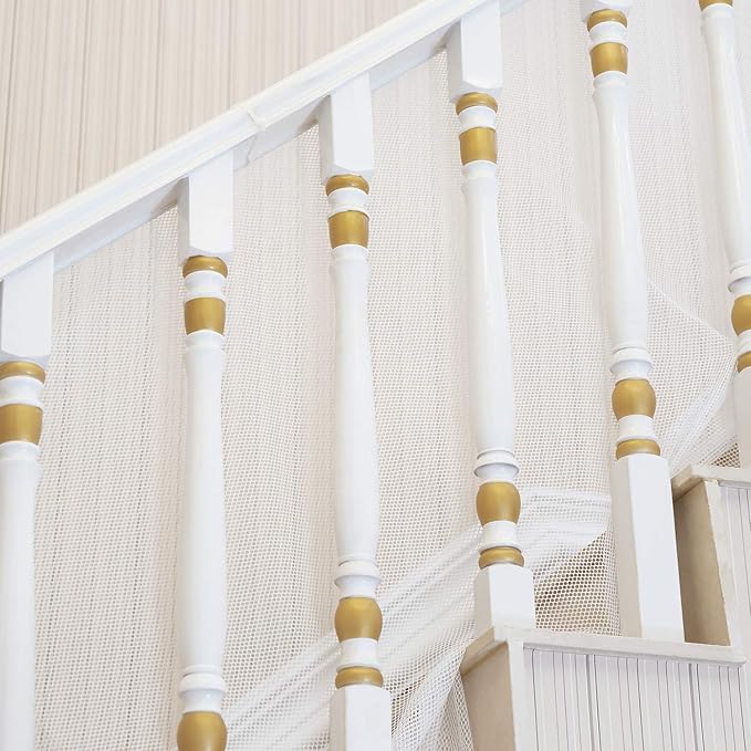 Baby Gates for Stairs with Banister, Guard Safety Net for Baby, 10ft x 3ft Stair Railing Mesh Barrier for Kids, Cats, Dogs, Child Safety Rail Guard, White