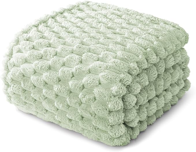 Whale Flotilla Soft Fleece Twin Size Bed Blanket 3D Jacquard, Sage Green | Lightweight Coverlet Bedspread, Super Cozy Plush Fluffy Fuzzy All‑Season Decorative Blanket for Bed, Dorm Essentials, 60"x80"
