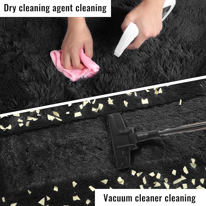 PAGISOFE Fluffy Shaggy Area Rug for Living Room 5x8 Ft,Soft Fuzzy Rugs for Bedroom Shagg Carpet for Kids Girls Boys Dorm Room Furry Rugs for Nursery Playroom Fluffy Toddler Room Rug Black