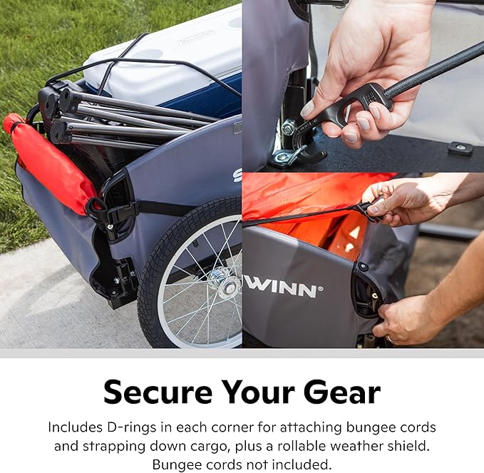 Schwinn Daytripper or Porter Bike Cargo Trailer, Holds up to 100 lb, Universal Coupler, Folding Frame, Quick-Release Wheels, 16-Inch Tires, Interior D-Rings, Schwinn Bike Trailer for Carrying Cargo
