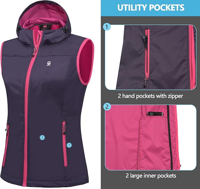 Little Donkey Andy Women's Lightweight Softshell Vest, Windproof Sleeveless Jacket for Running Hiking Travel