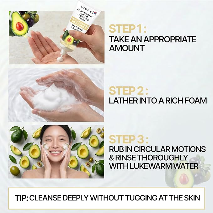 LEBELAGE Korean Avocado&Olive Facial Cleanser 3.38 oz | Cleansing Foam Face Wash | Low pH Gentle Hydrating Daily Facial Cleanser Sensitive Skin | Deep Cleansing Foaming Cleanser, Pore Care