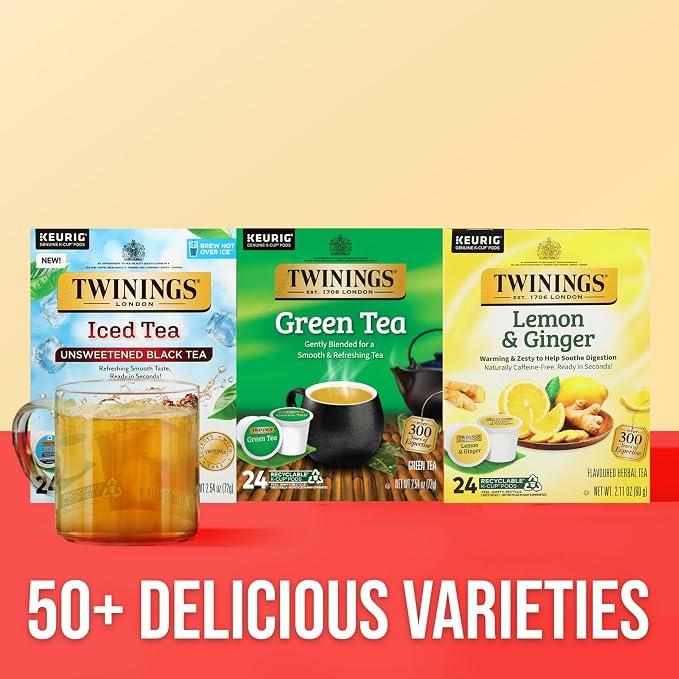 Twinings Green Tea K-Cup Pods for Keurig, 24 Count (Pack of 1), Smooth Flavour, Enticing Aroma, Caffeinated, Enjoy Hot or Iced