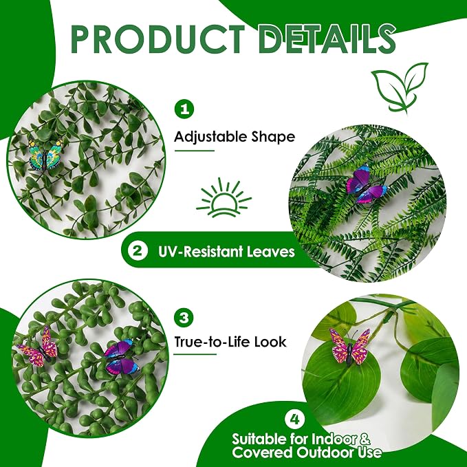 Der Rose 4 Pcs Fake Hanging Plants with Butterflies for Shelf Wall Decor | Artificial Eucalyptus Ivy Vines Faux Potted Hanging Plants Indoor for Bathroom Kitchen Office Wall Shelf Outdoor Decor