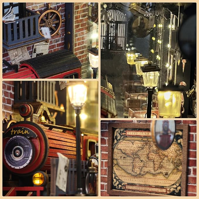 Foyucool Book Nook Kit, DIY Miniature House Kit for Adults, Dollhouse Booknook with LED Light Gifts for Family, Friends, Magic Train