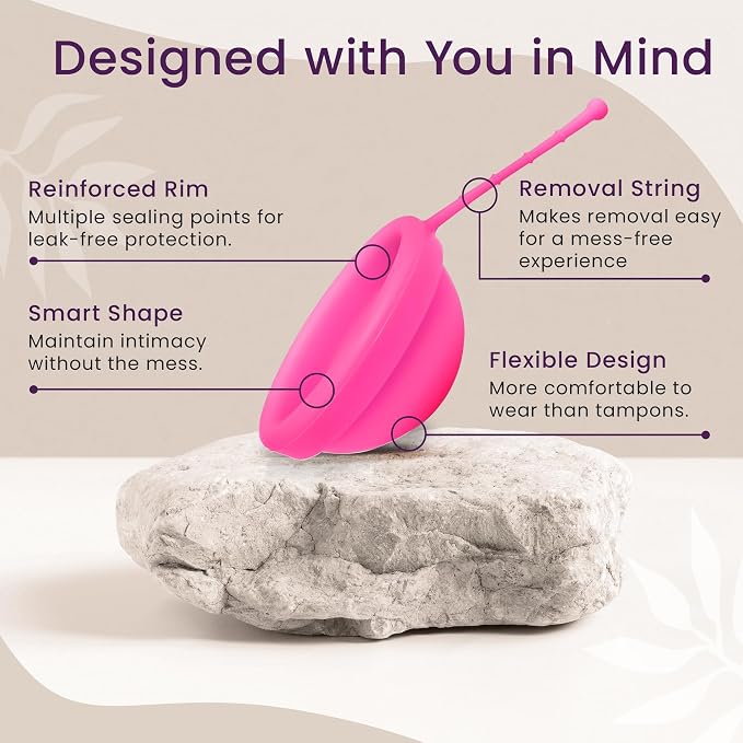 EcoBlossom Reusable Menstrual Disc with Removal String - The Most Reliable Medical Grade Silicone Period Discs - Comfortably use for 12 Hours (Small, Rose)