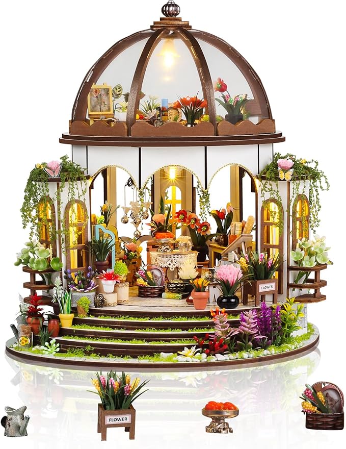 Foyucool 2025 New DIY Miniature House Kit, Dollhouse Kit with LED Light, Mini House Building Kits for for Adult to Building, Christmas Home Decorations Gifts for Friends, Castle Flower House