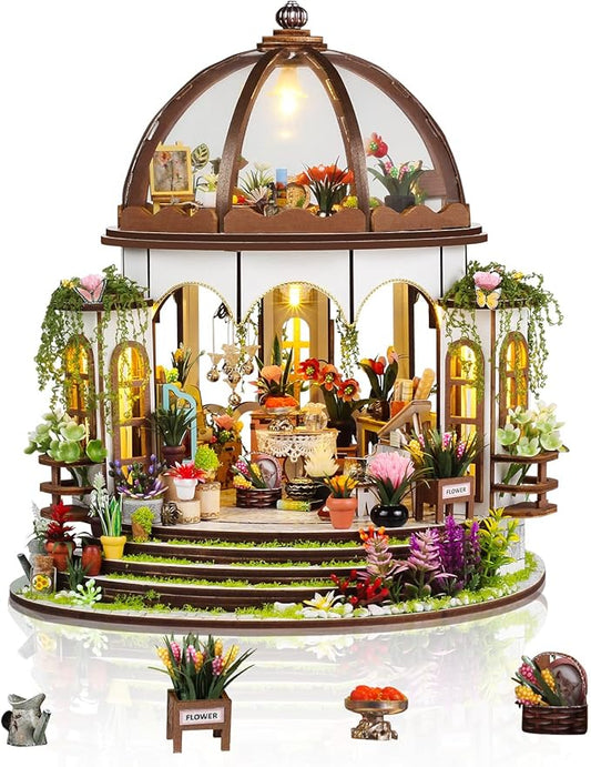 Foyucool 2025 New DIY Miniature House Kit, Dollhouse Kit with LED Light, Mini House Building Kits for for Adult to Building, Christmas Home Decorations Gifts for Friends, Castle Flower House