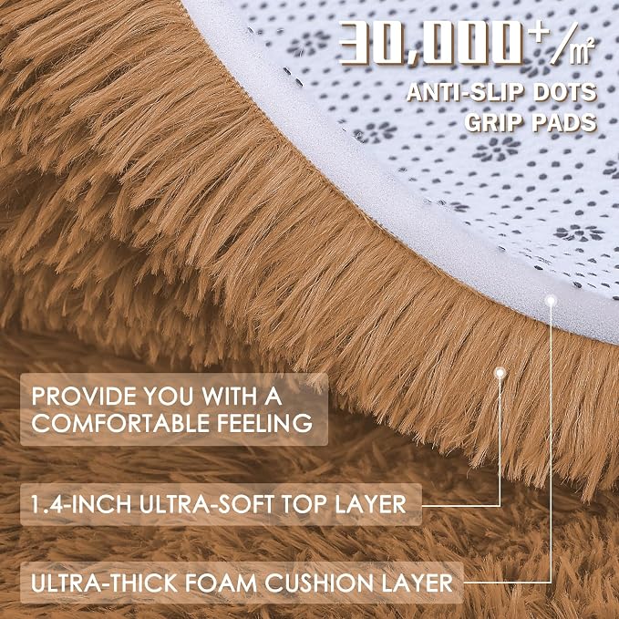OLANLY 9x12 Machine Washable Large Area Rugs for Living Room, Bedroom, Soft Fluffy Shaggy Bedside Rug, Indoor Floor Carpet for Kids Girls and Boys, Dorms, Home Decor Aesthetic, Khaki