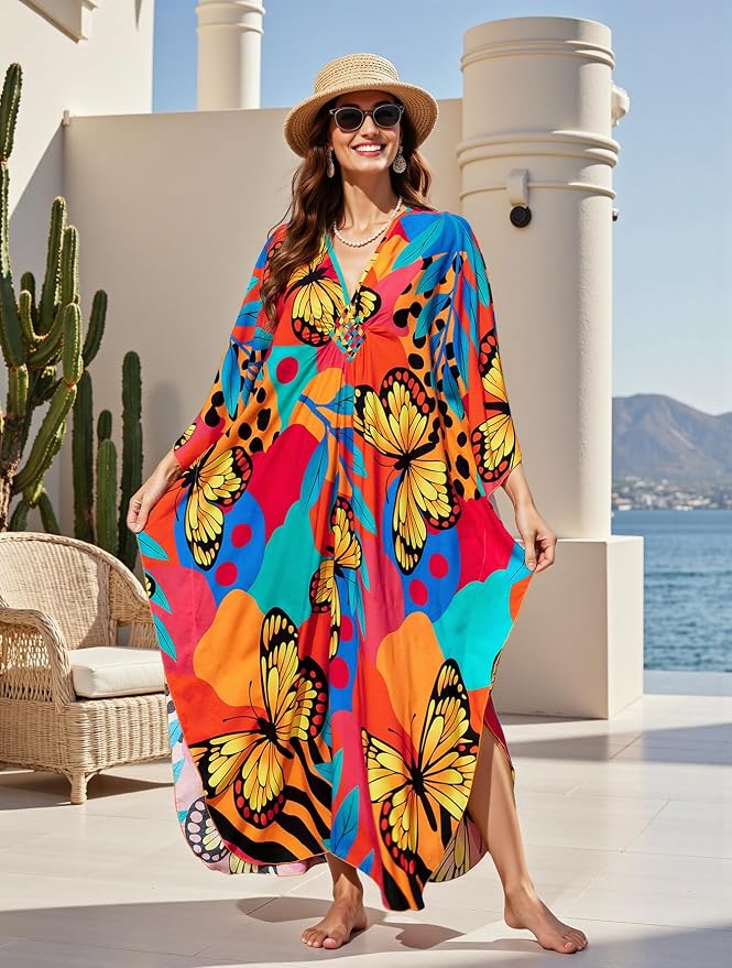 Mumu Dresses for Women Plus Size, Bohemian Kaftan Beach Cover Up Long Maxi Nightgown Soft Loungewear