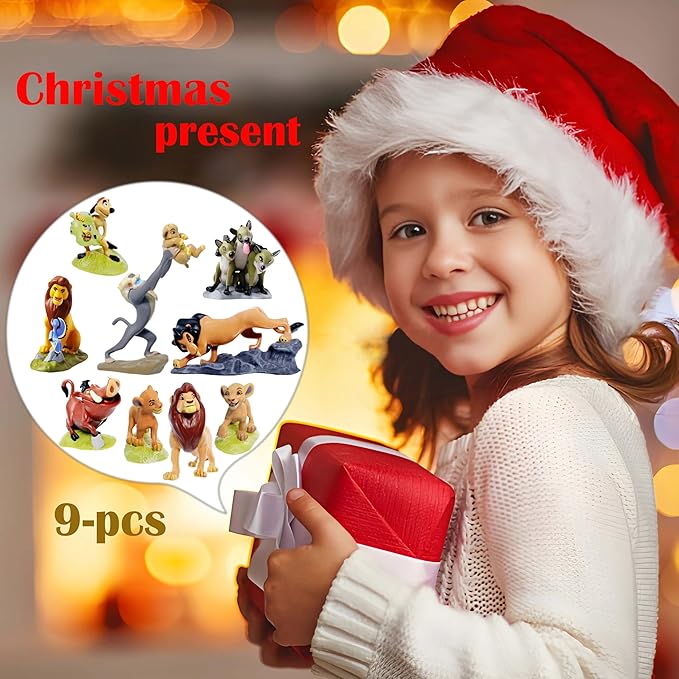 Animal Figurine Commemorative Set, Spotted Hyena&Warthog Toys, Christmas Party Cake Animal Decoration PVC Model(4.0 inch/9 Piece)