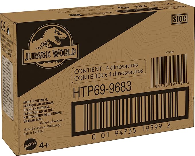 Mattel Jurassic World Hidden Hatchers Figure 4-Pack, Survival Instinct Set with 2-in-1 Transforming Toy, 8-Step Egg to Dinosaur