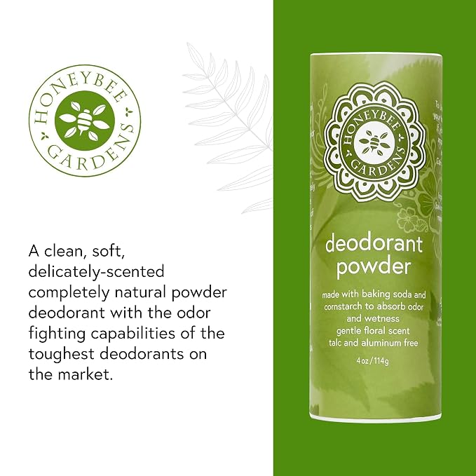 Honeybee Gardens Deodorant Powder 2 Pack, 4 oz Each – Aluminum Free & Talc Free Body Powder for Men & Women, Multi-Use for Underarms, Feet & Chafing, Vegan, Cruelty Free