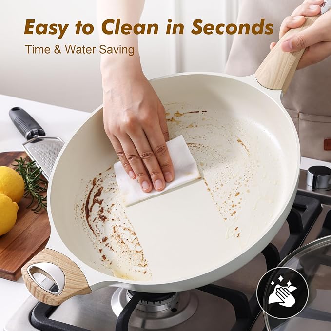 SENSARTE 12.5in Ceramic Nonstick Frying Pan Skillet, PFAS/PTFE Free, White | Healthy Ceramic Coating Omelette Pan, Non-toxic Kitchen Cooking Chef's Pan, PFOA/PFAS/PTFE Free, Induction Compatible