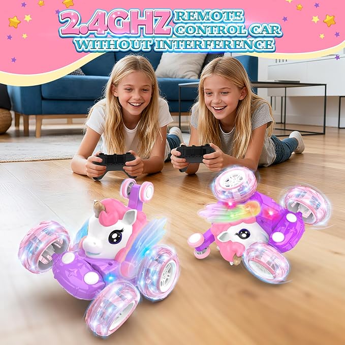 Remote Control Car Stunt RC Cars 360° Rotating with 2.4GHz Rechargeable Wheel Lights Toys Car Gift for Boys Girls 3 4 5 6 7 8 9 10 11 12 (Pink)