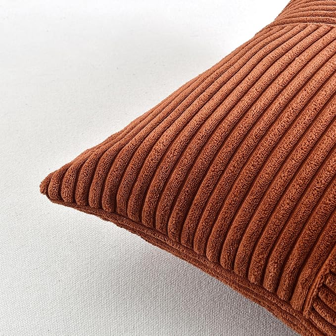 Fancy Homi Set of 2 Rust Boho Long Lumbar Body Decorative Throw Pillow Cover 14x36 Inch for Bed Couch Bedroom Bench, Soft Patchwork Corduroy Textured Pillow Case, Rustic Farmhouse Room Décor