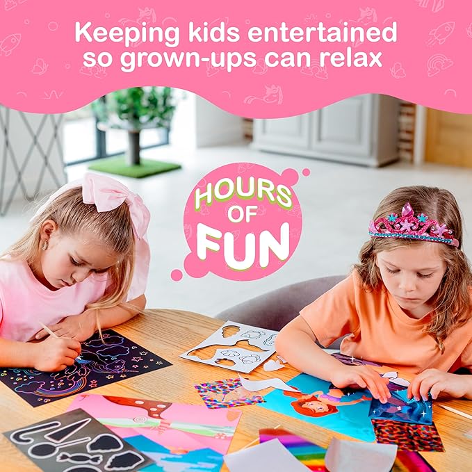 Craftikit ® Rainbow Land Foil Art & Scratch Art for Kids- 2-in-1 Arts and Crafts Kit for Kids Ages 4-10 - Rainbow Crafts for Girls Ages 4, 5, 6, 7, 8, 9, 10