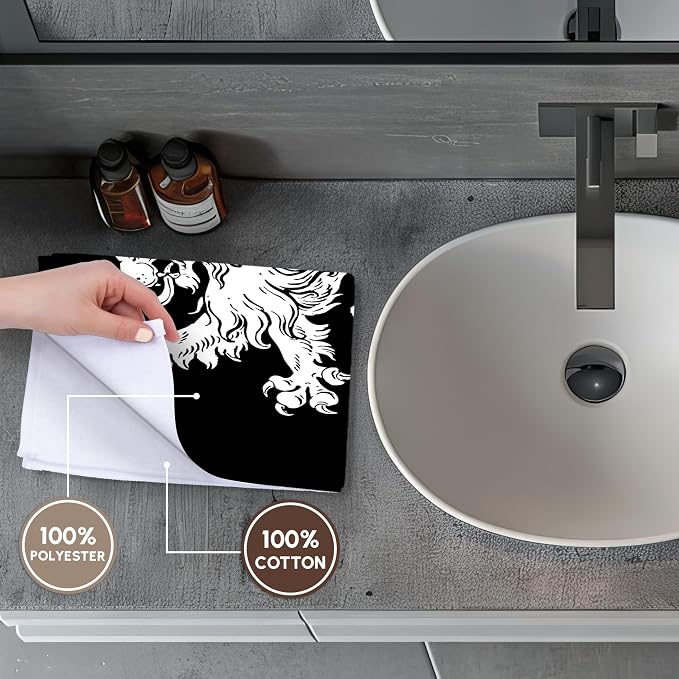 3dRose Cool Vintage Heraldic Royal Lion in White on Black 11x12 Wash Cloth for Face and Body