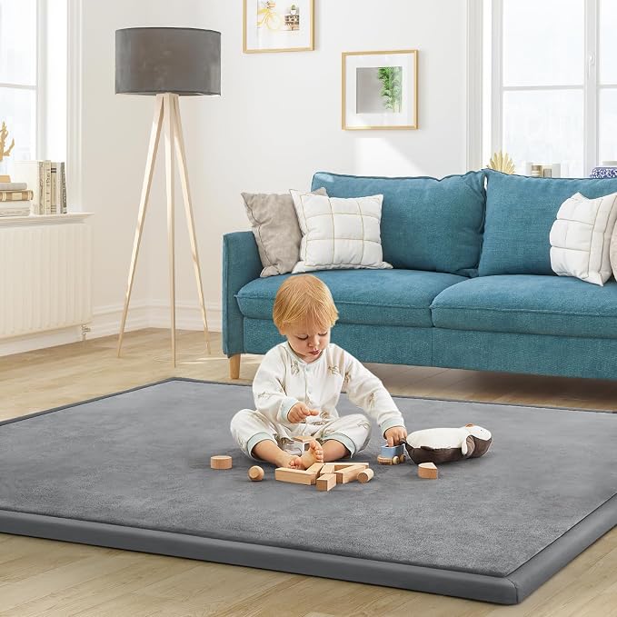 Baby Play Mat for Floor Nursery Rug Muscle Mat Area Rug Playroom Rug 79"x118" Playpen Mat Elastic Foam 1.3" Thick Crawling Mat for Babies,Toddlers, Infants, Kids,Grey