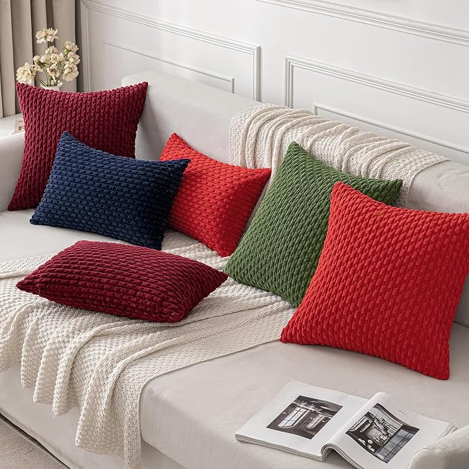 MIULEE Decorative Throw Pillow Covers 20x20 Moss Green Textured Corduroy | Pack of 2 Striped Pillow Covers Modern Farmhouse Home Decor for Couch Bed Sofa Living Room