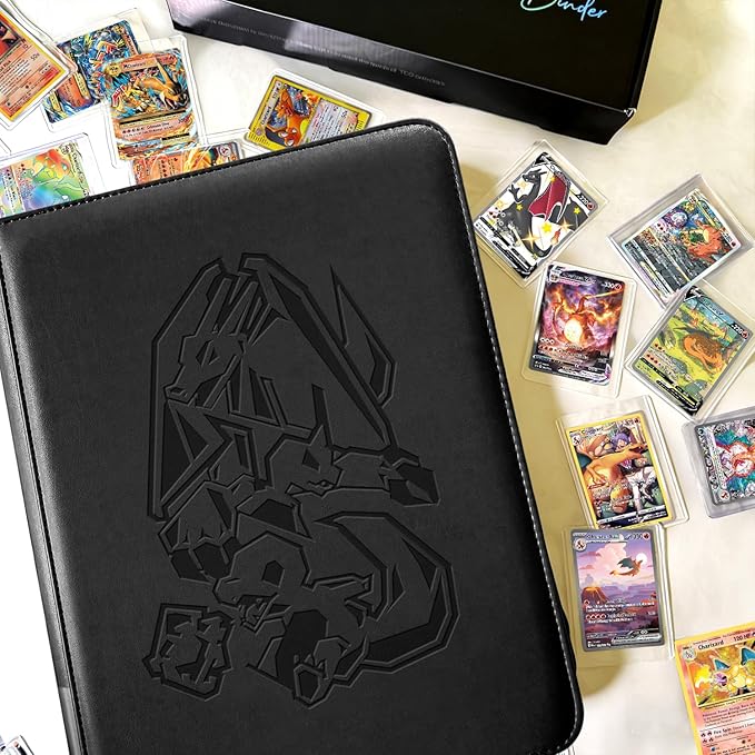 9 Pocket Card Binder, 360 Cards Trading Cards Games Collection Holder with Customizable Label Slot and Side-Loading Sleeves, Premium Gift for Card Collectors (Black)