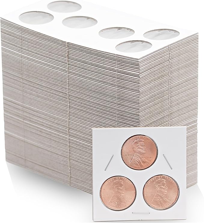 1000 3-Hole Penny 2x2 Cardboard Coin Flips with Mylar Windows Archival Safe Cent