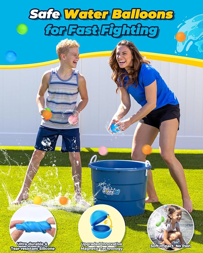 SOPPYCID 15PCS Reusable Water Balloons Quick Fill for Kids, Refillable Magnetic Water Balloons for Pool & Beach, Water Ball Toys for Summer Outdoor Games Outside Activities