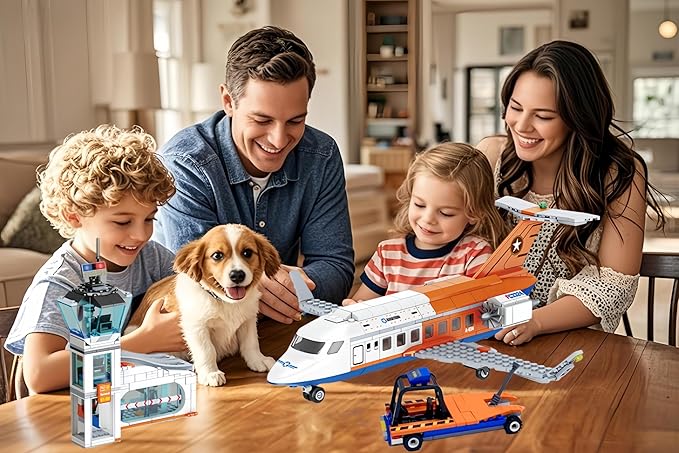 City Passenger Airplane Building Set, 697 PCS, STEM 3 in 1 Airport Plane Building Block Toy with Baggage Truck & Radar Tower, Fun Idea for Boys & Girls Ages 8+