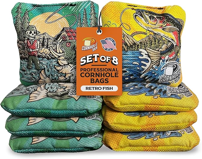 Cornhole365 - Stick & Slide - Professional Corn Hole Bag - Heavy-Duty Double-Stitched Polyester Fabric & Resin Filling for All-Weather - Versatile Regulation Size Cornhole Bean Bags - Set of 8