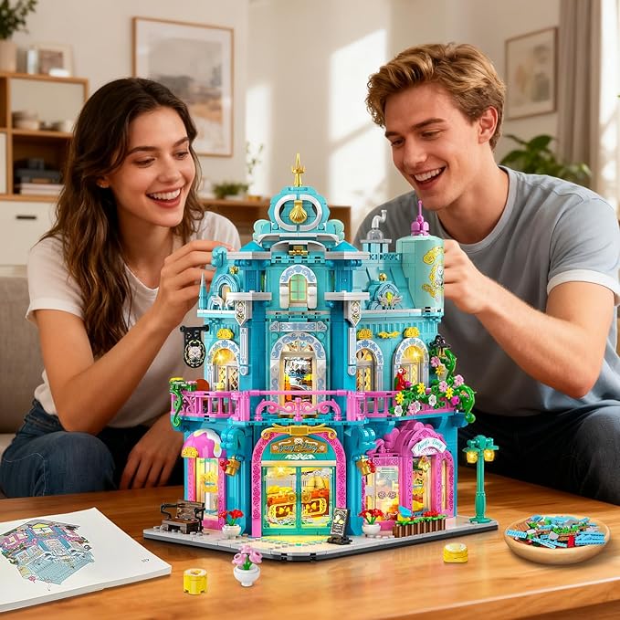 INSOON Castle Dairy Bakery Store Building Set with Light, 1689 PCS City Dairy House Building Block Toy with Milk Cake Bread, Home Decor Construction Model Kit for Adults Teens Kids Boys Girls Ages 12+