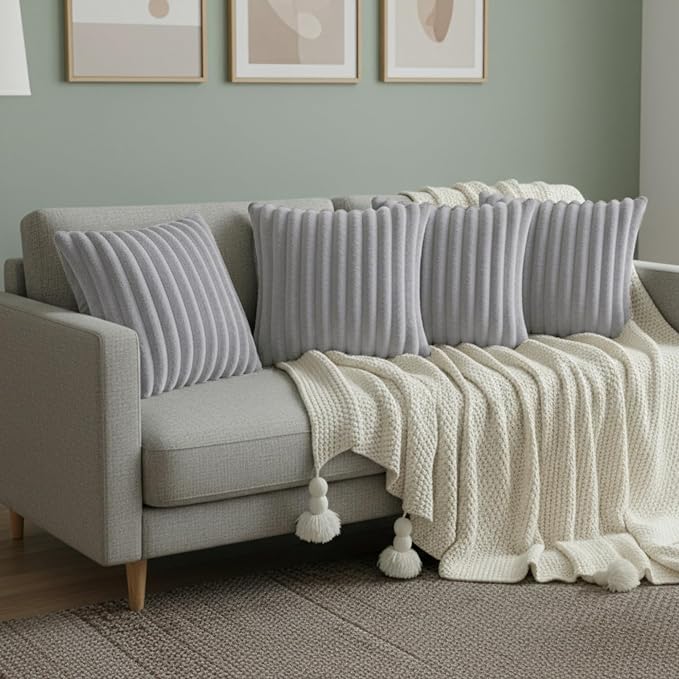 Gray Throw Pillow Covers 20 x 20 Set of 4, Cute Boho Throw Pillow Cover for Couch/Bed, Decorative Pillows Covers for Sofa/Bed, Accent Pillow Covers for Living Room, Rustic/Home/Room Decor
